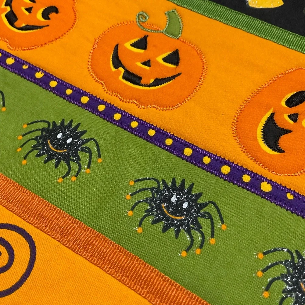 Halloween Placemats Set of 6 18” X 13.5” Glitter Orange Green Spider Candy Corn